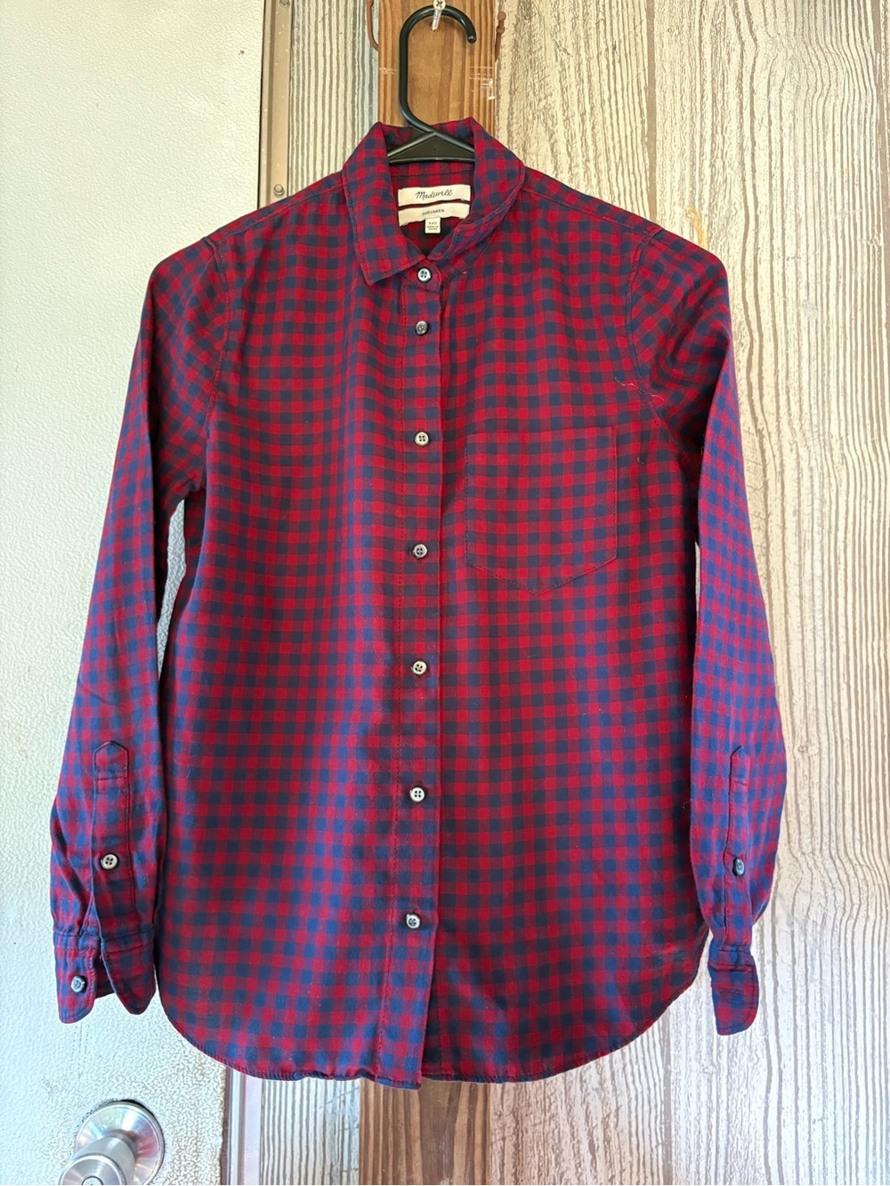 Madewell Shrunken Red/Navy Buffalo Gingham Check Button-Up Shirt XXS